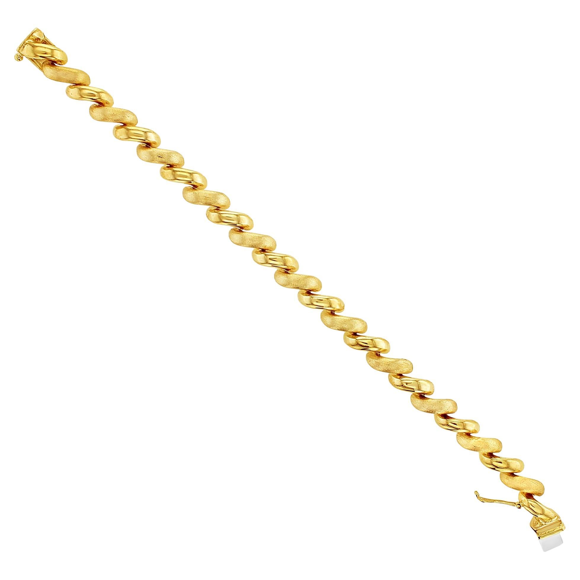 7,35MM San Marco Gold Gliederkette-Armband mit gemischter Oberfläche 14k Gelbgold