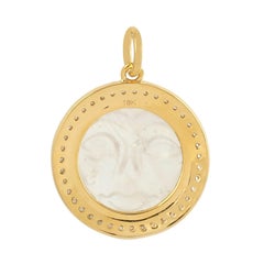 7.36 carat Carved Moonstone Diamond 14 Karat Gold Pendant Necklace