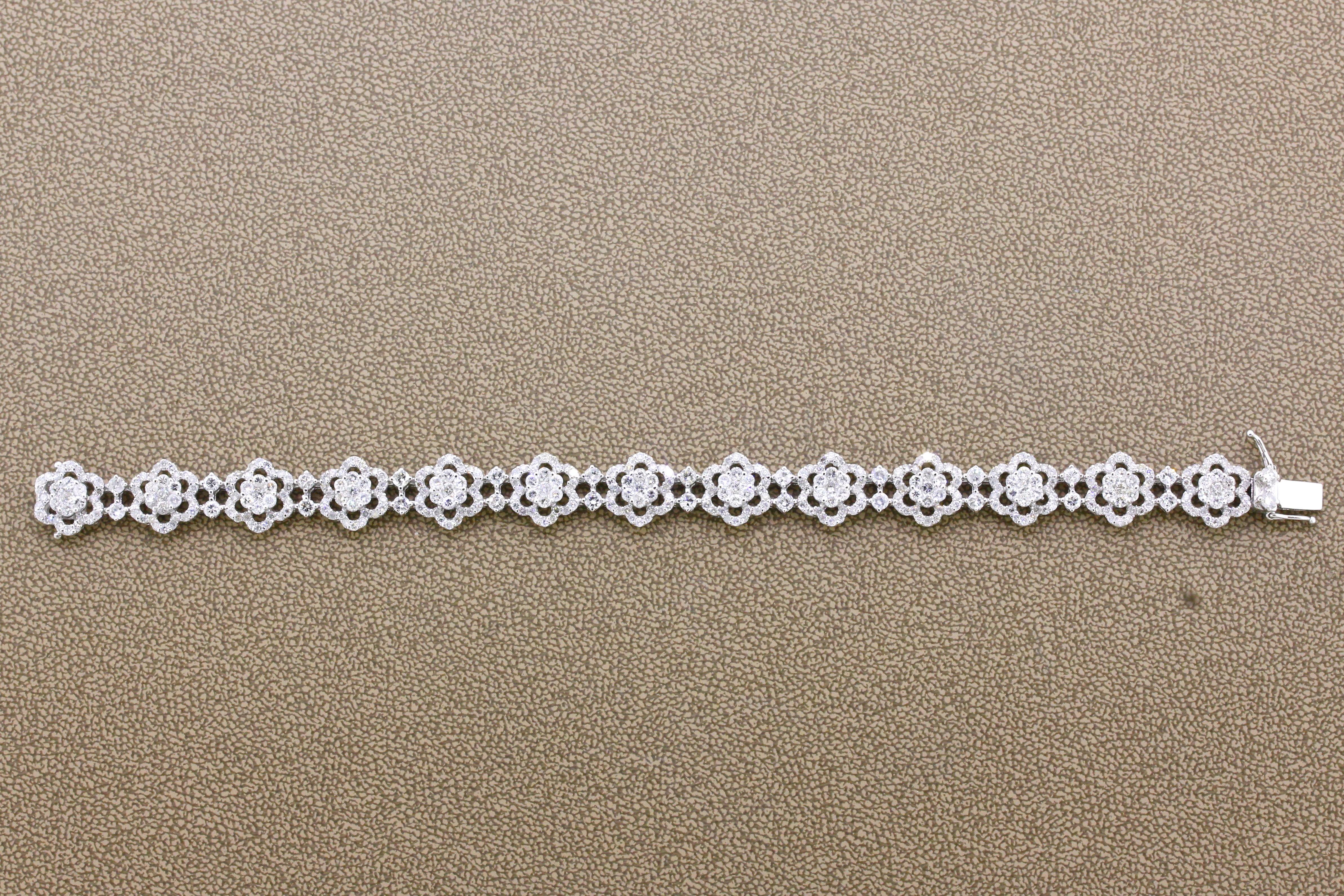 De las mujeres Pulsera Tenis Flor Oro 7,36 Quilates Diamantes en venta