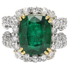 Anello in oro con smeraldo e diamanti taglio brillante da 7,36 carati Estate Jewelry