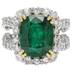 7.36 Carat Emerald and Brilliante-Cut Gold Ring Estate Jewelry Fine Jewelry