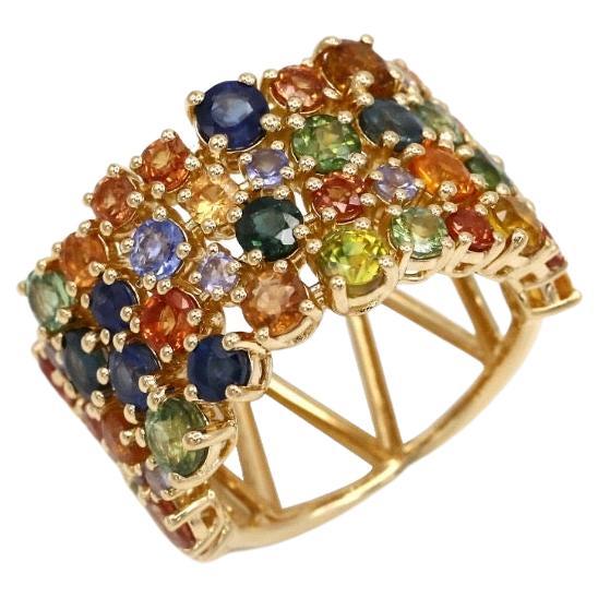 7.36 Carat Multicolor Sapphires 18 Karat Yellow Gold Cocktail Ring For Sale
