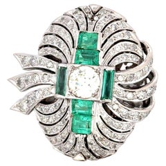 7.36 Carat Round and Circular Brilliant Diamond 2.50 Carat Emerald Platinum Pin