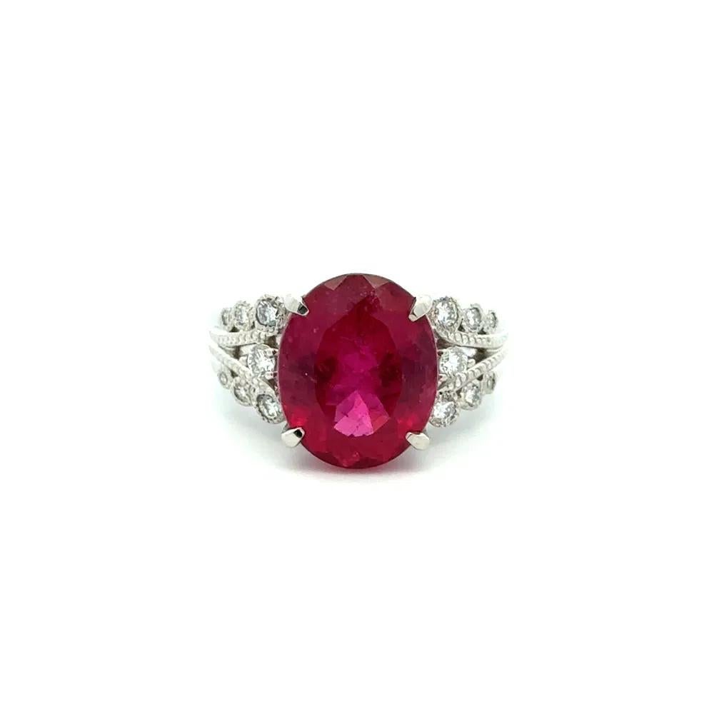 Taille mixte Bague cocktail solitaire d'affirmation en tourmaline rubellite et diamants de 7,36 carats en vente
