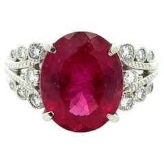 Anillo de cóctel solitario con turmalina rubelita y diamantes de 7,36 quilates