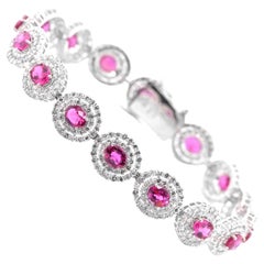 7.36 Carats Natural Unheated Rubies and Diamonds Tennis Bracelet Set in Platinum