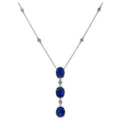 7.36 Carats Sapphire and White Diamond White Gold Necklace