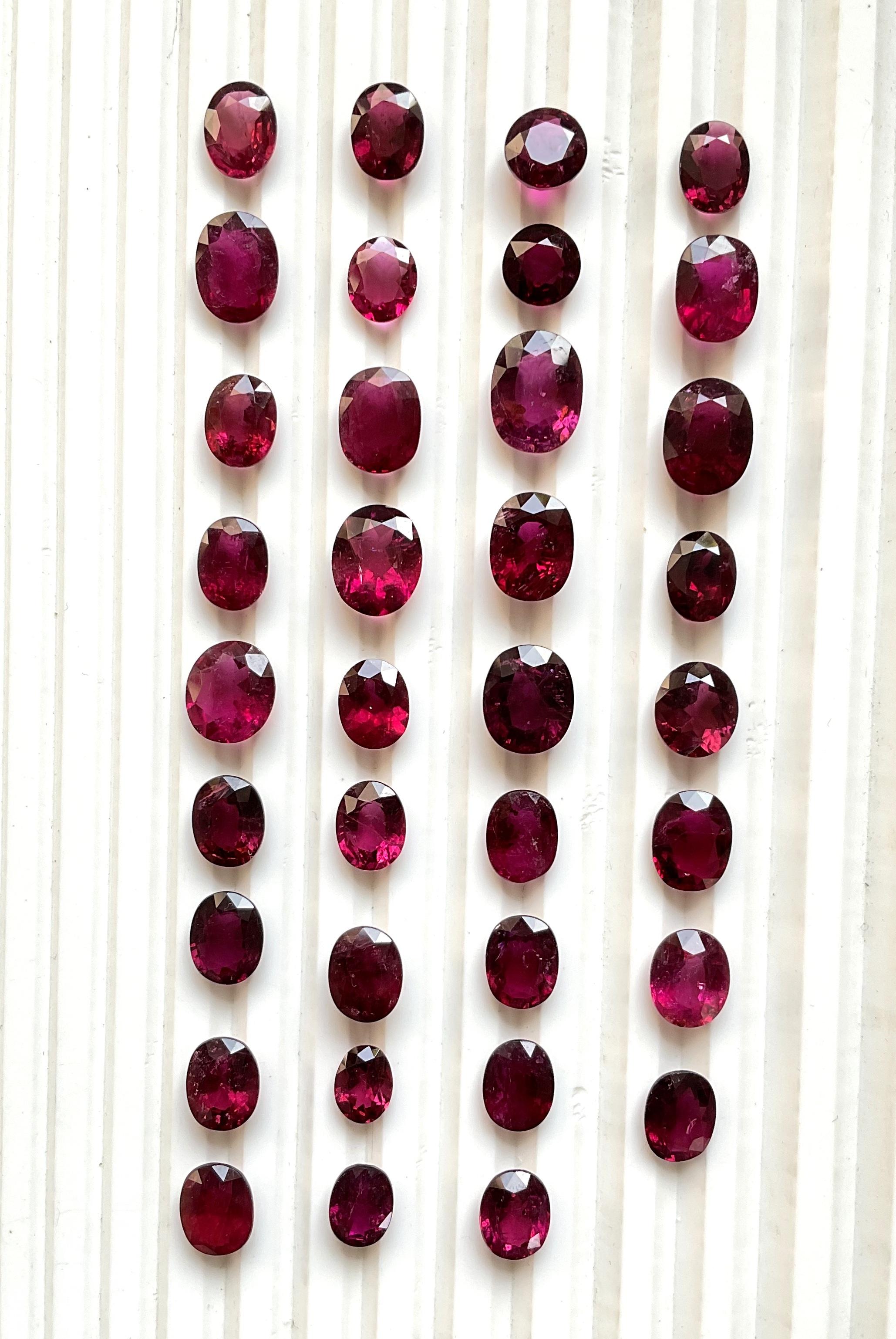 Art Deco 73.63 Carat Rubellite Tourmaline Oval Cut stone 35 Piece For Jewelry Natural Gem For Sale