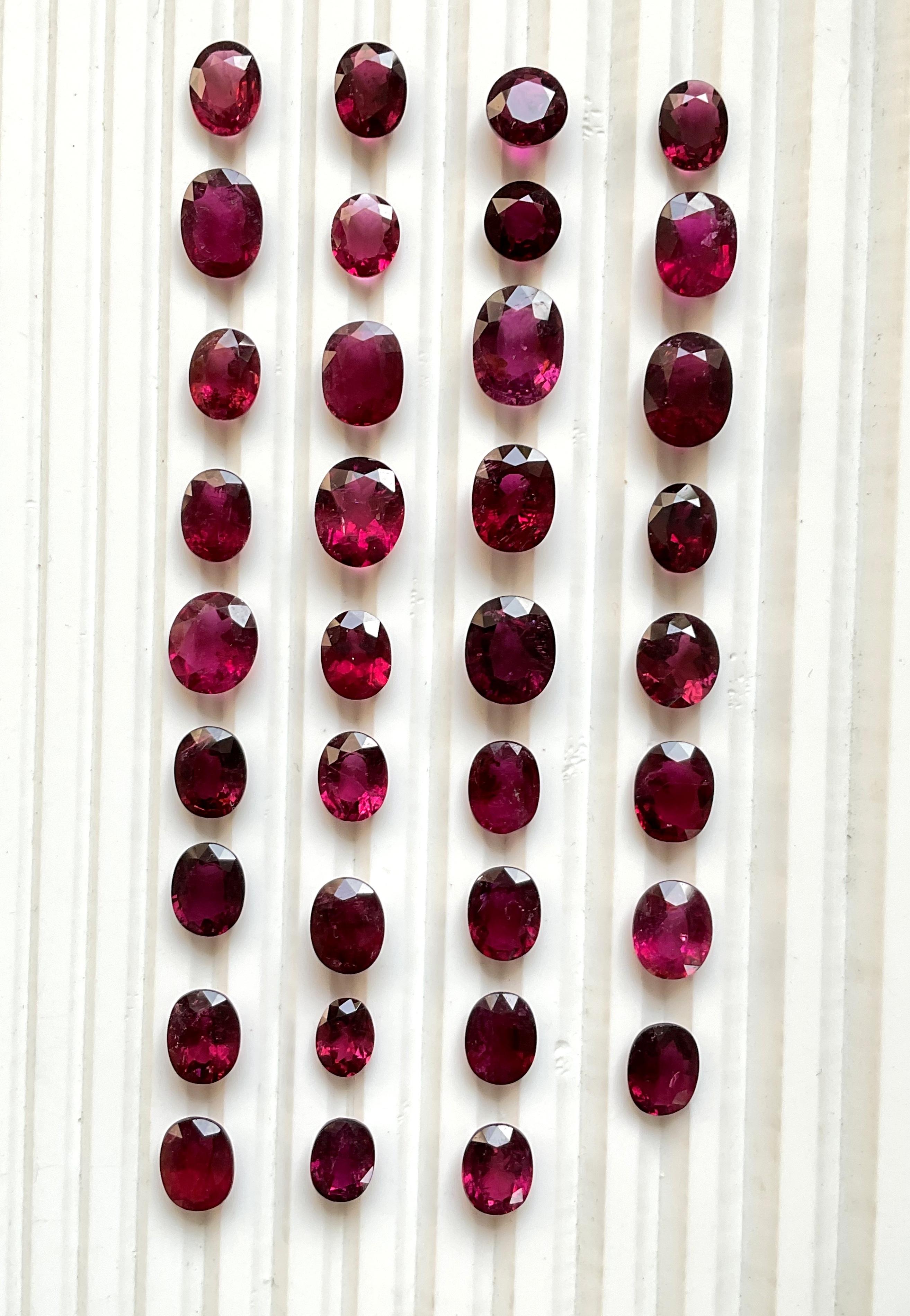 Radiant Cut 73.63 Carat Rubellite Tourmaline Oval Cut stone 35 Piece For Jewelry Natural Gem For Sale
