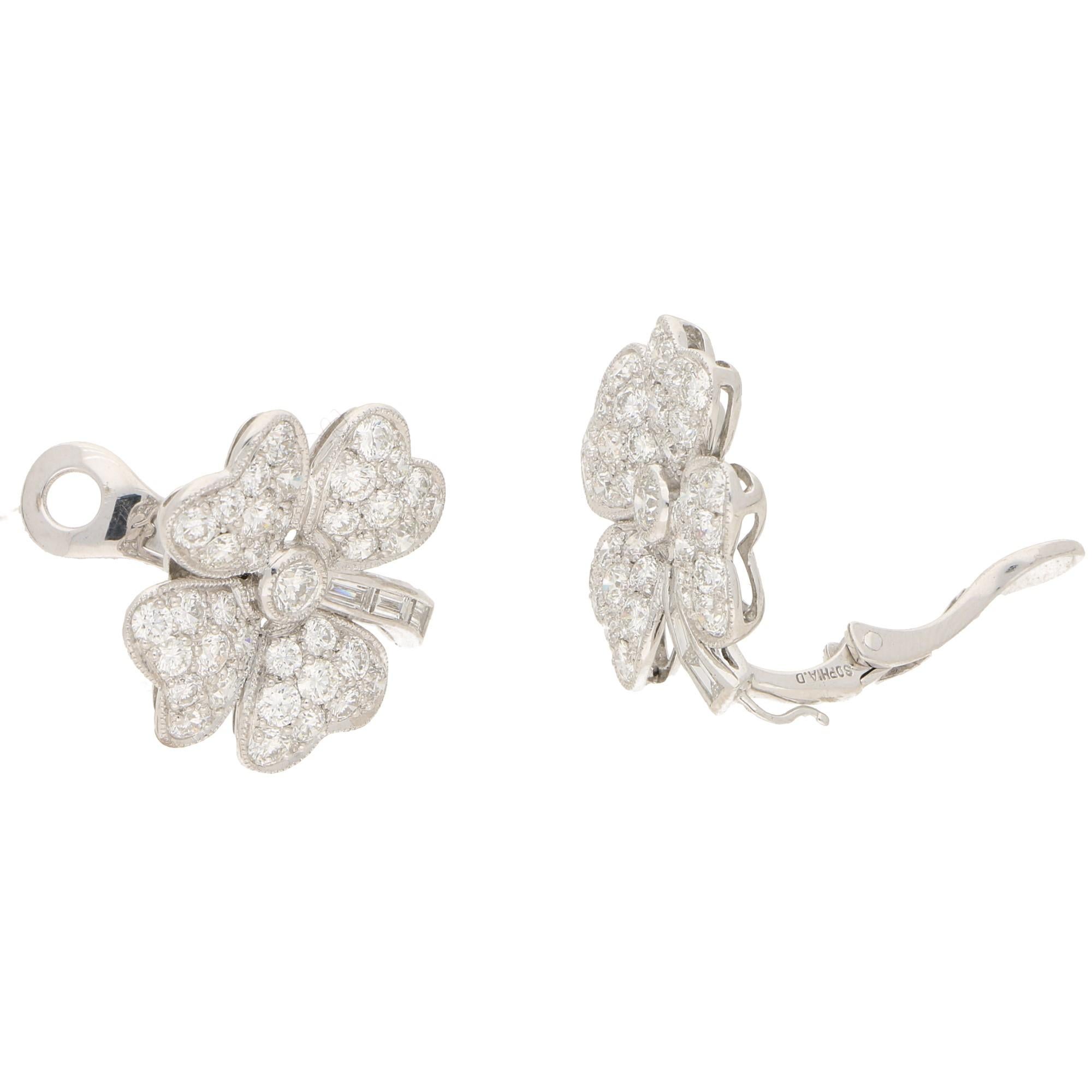 Women's or Men's Contemporary Diamond Clover Earrings Set in Platinum For Sale