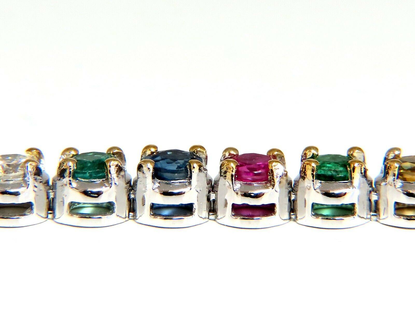 Bracelet tennis ligne de pierres précieuses 14 carats en rubis naturel, émeraudes, saphirs et diamants de 7,36 carats Unisexe en vente