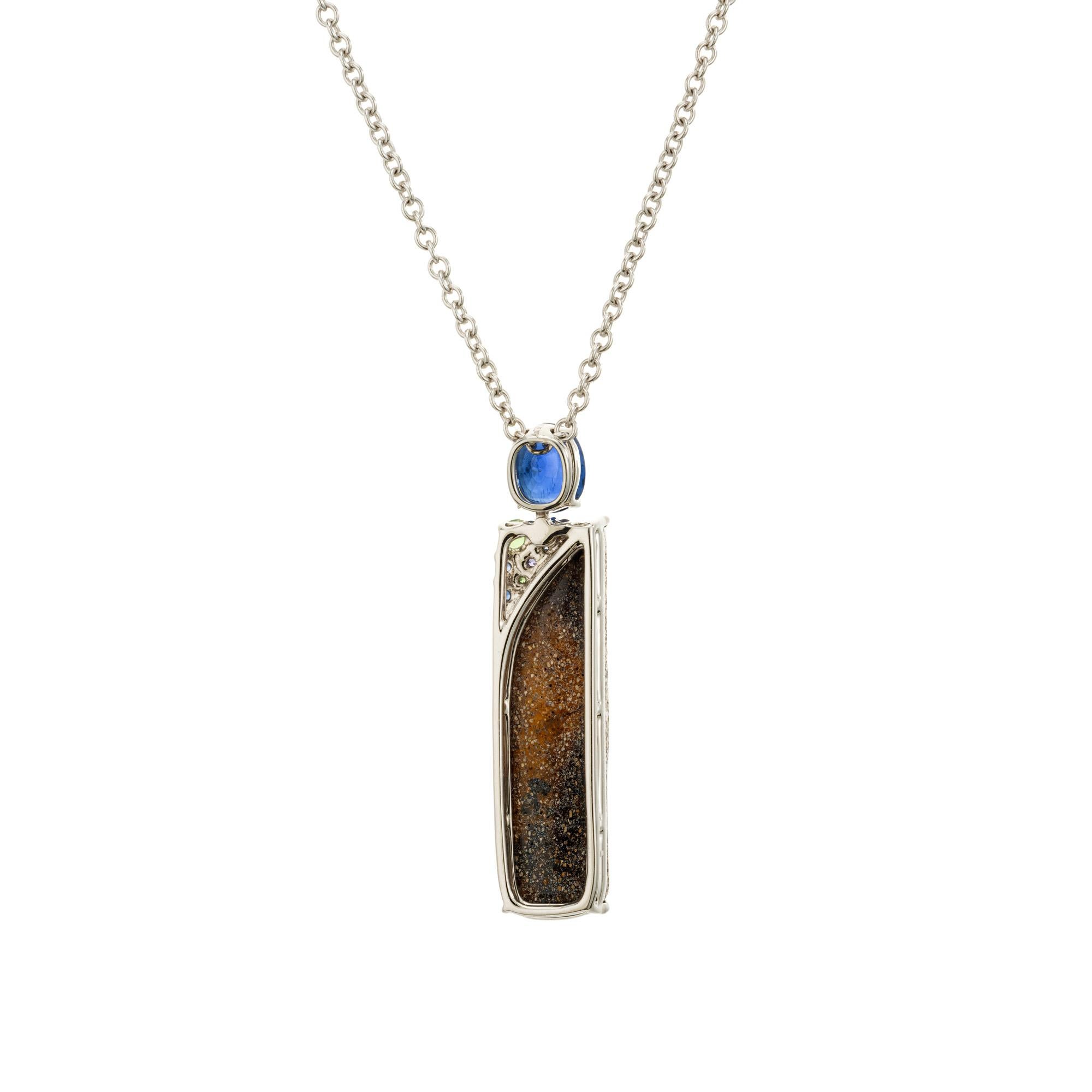7.37 Carat Black Opal Garnet Sapphire White Gold Pendant Necklace In Excellent Condition For Sale In Stamford, CT