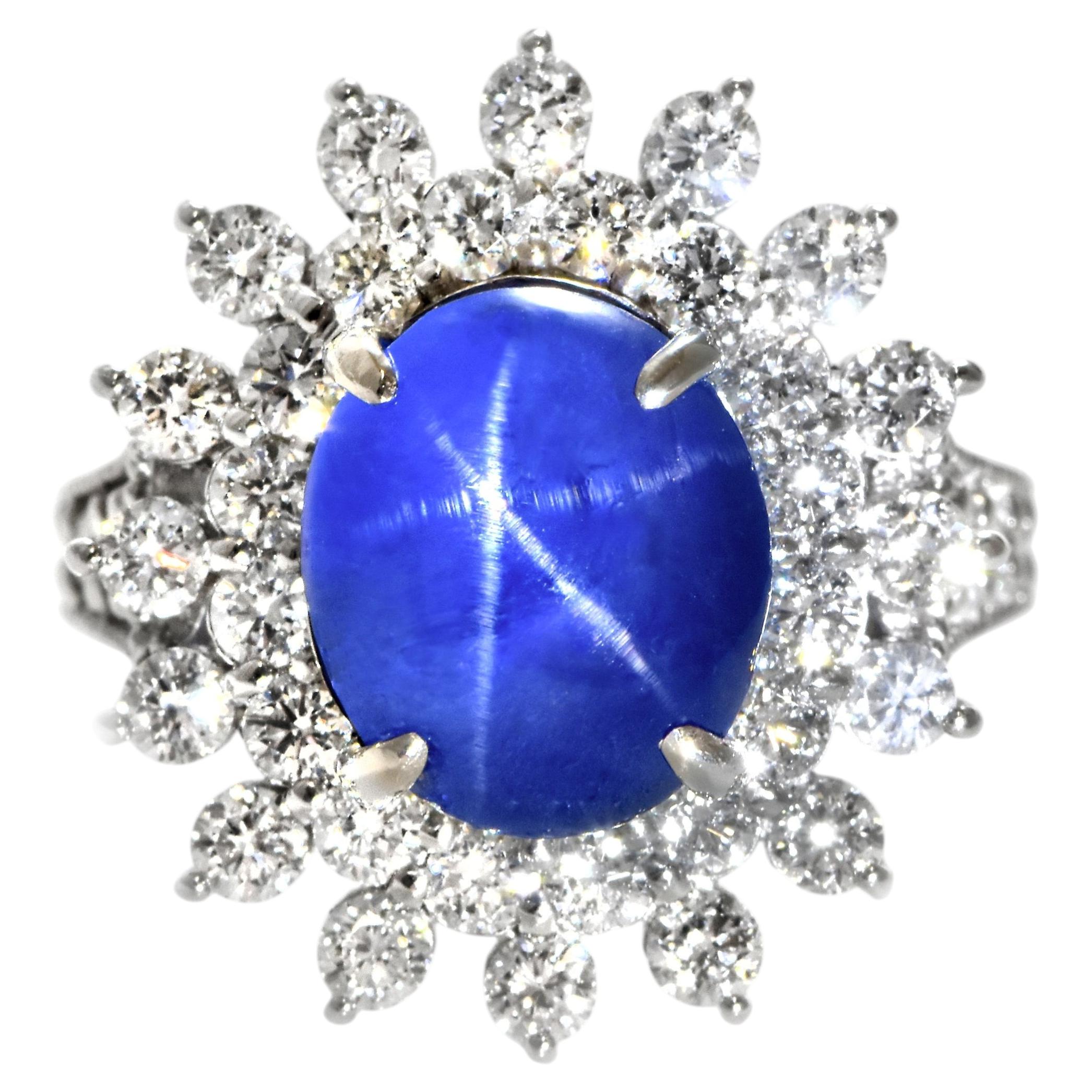 Ring aus Platin mit 7.37 Karat natürlichem, unerhitztem Ceylon-Sternsaphir aus Platin