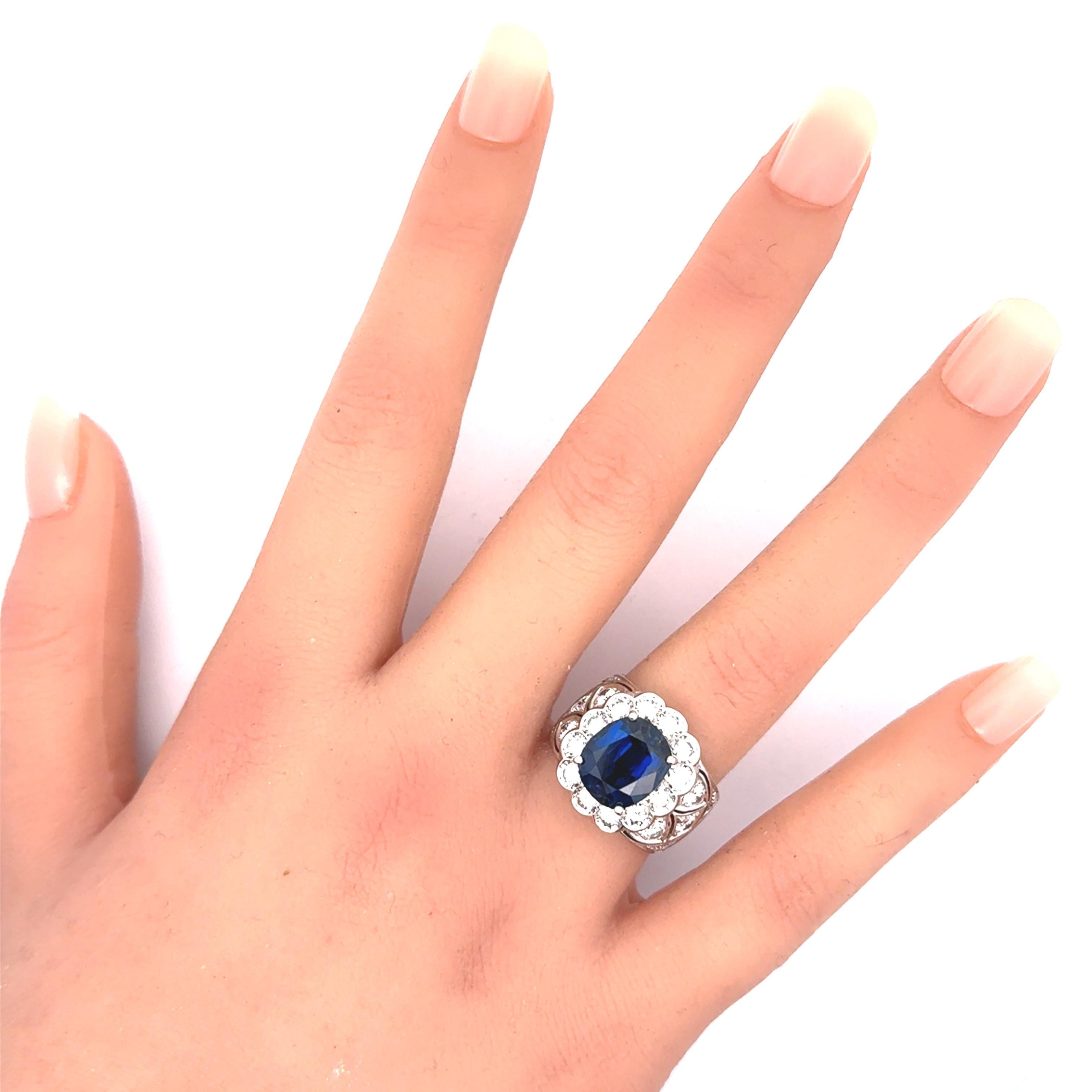 Oval Cut 7.37 Carat No-Heat Burmese Sapphire Diamond 18k White Gold Ring, Gübelin Cert For Sale