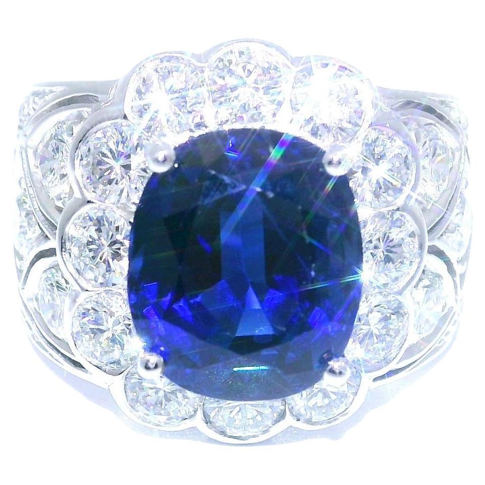 7.37 Carat No-Heat Burmese Sapphire Diamond 18k White Gold Ring, Gübelin Cert