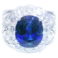 7.37 Carat No-Heat Burmese Sapphire Diamond 18k White Gold Ring, Gübelin Cert