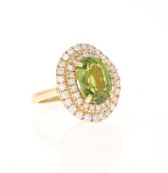 7.37 Carat Peridot Diamond 14 Karat Yellow Gold Cocktail Ring