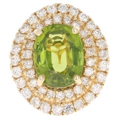 7.37 Carat Peridot Diamond 14 Karat Yellow Gold Cocktail Ring