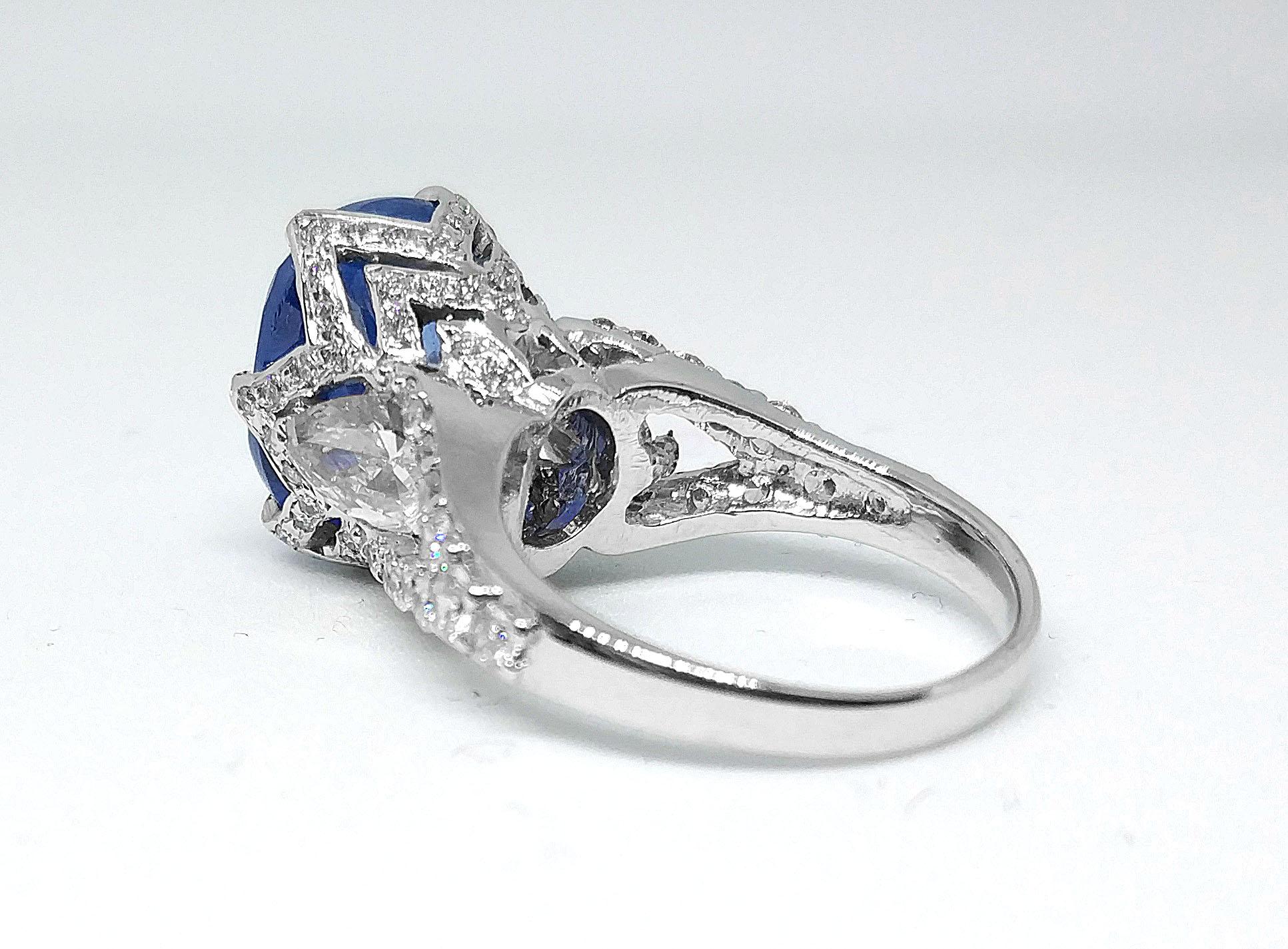 7.37 Carat Prime Sapphire 2.4 Carat Diamond Ring circa 1970 For Sale 4