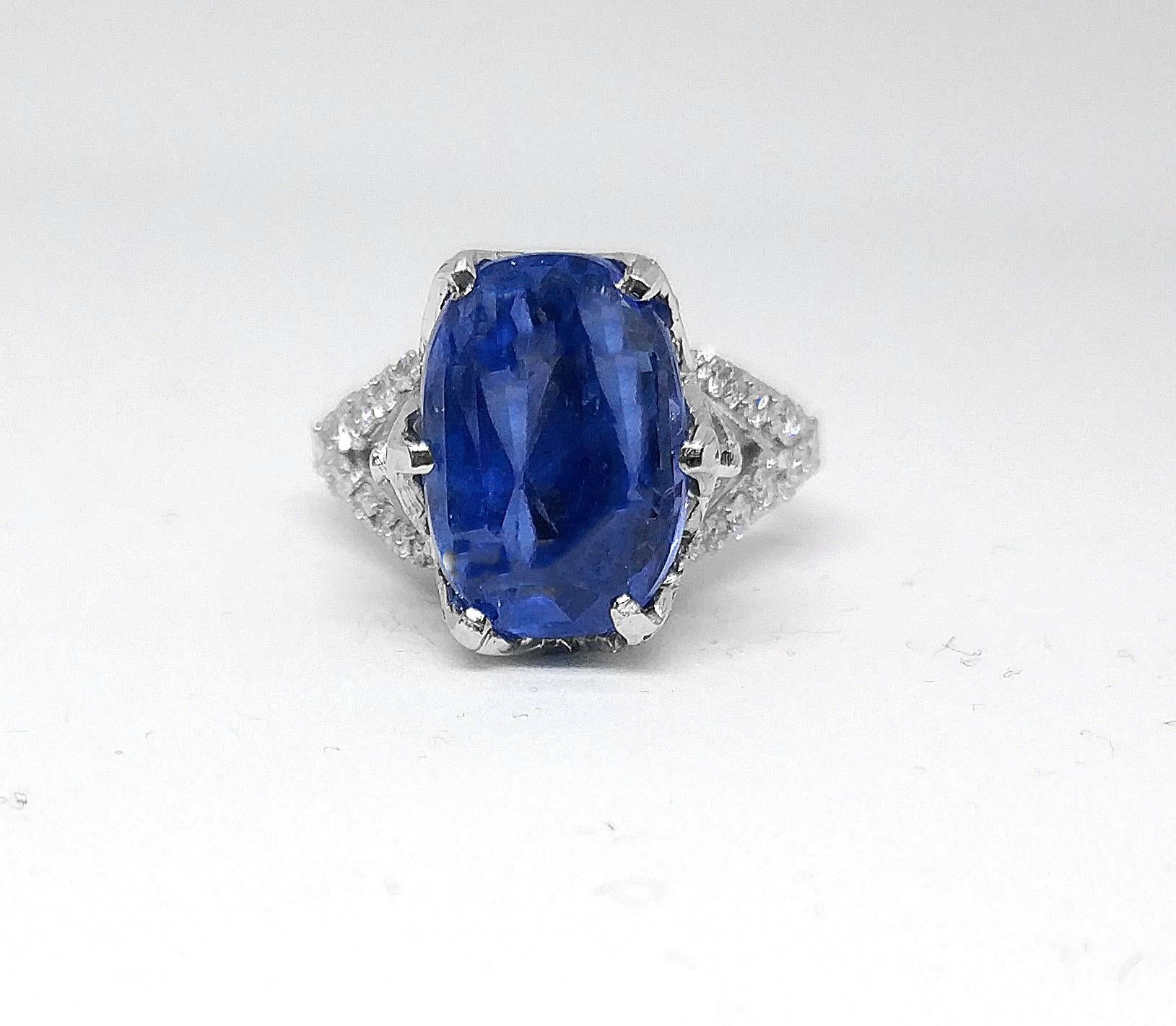 Old European Cut 7.37 Carat Prime Sapphire 2.4 Carat Diamond Ring circa 1970 For Sale