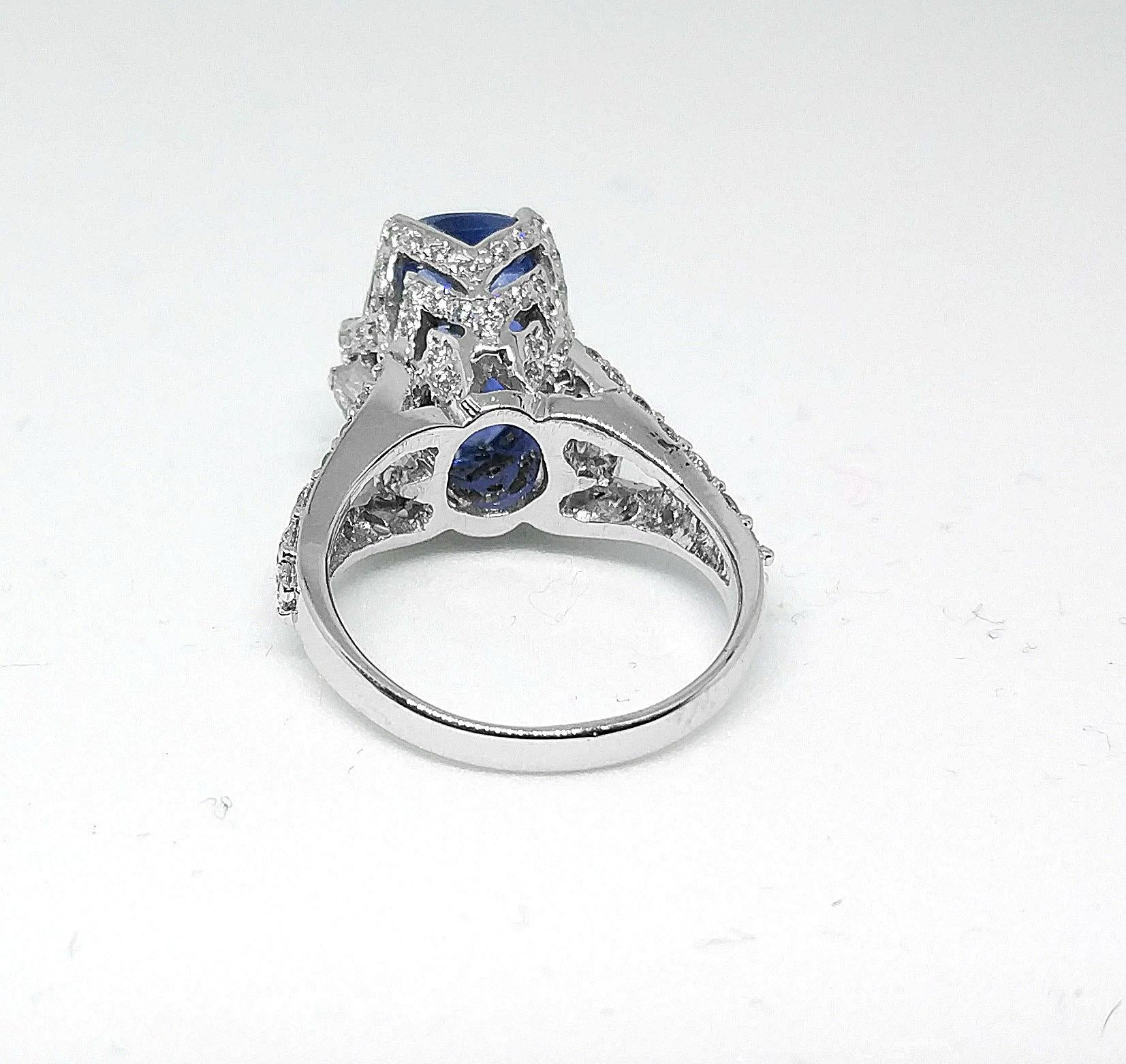 Women's 7.37 Carat Prime Sapphire 2.4 Carat Diamond Ring circa 1970 For Sale