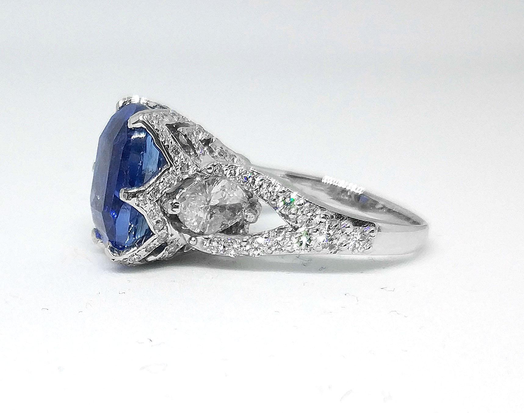 7.37 Carat Prime Sapphire 2.4 Carat Diamond Ring circa 1970 For Sale 2