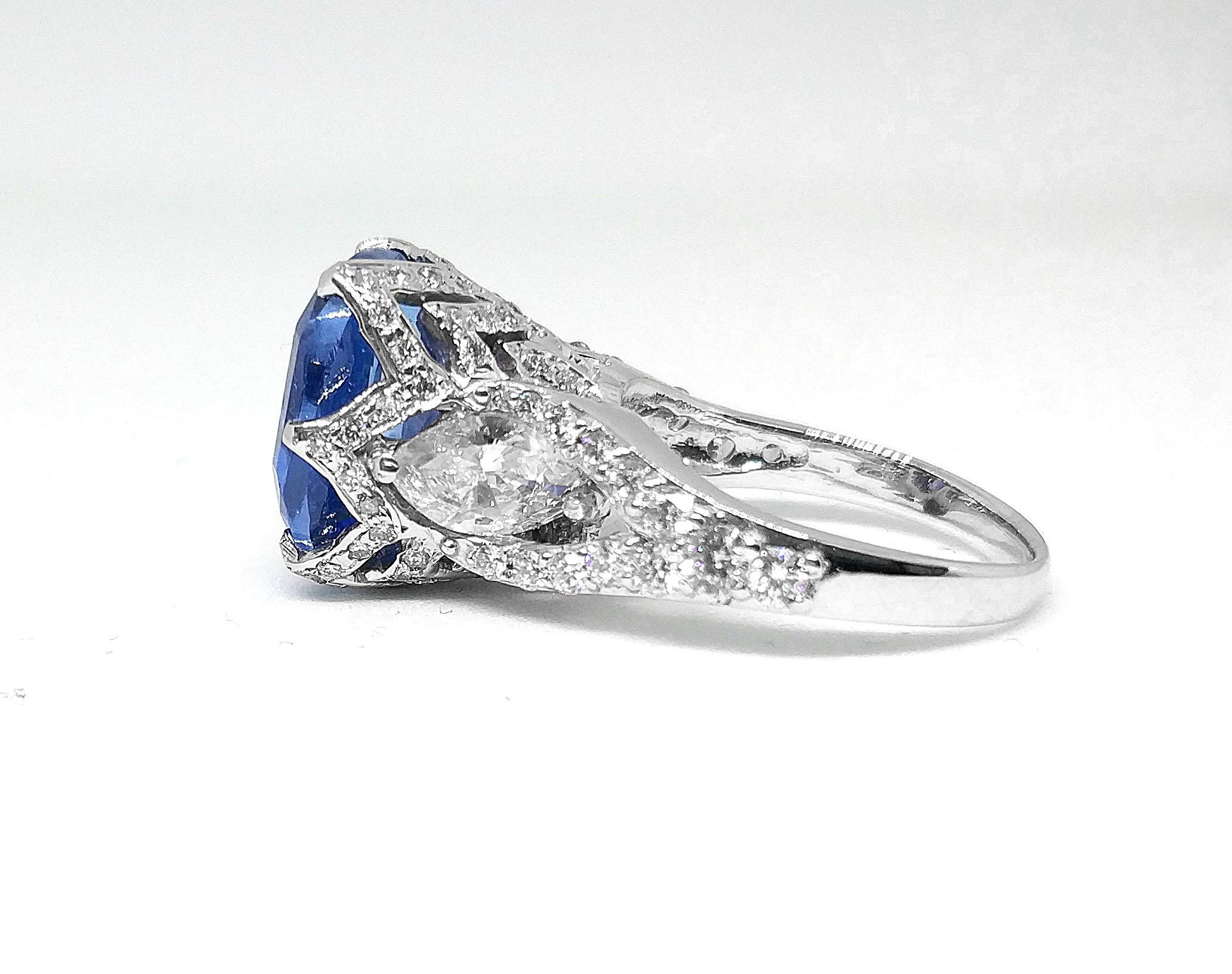 7.37 Carat Prime Sapphire 2.4 Carat Diamond Ring circa 1970 For Sale 3