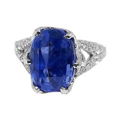 7.37 Carat Prime Sapphire 2.4 Carat Diamond Ring circa 1970