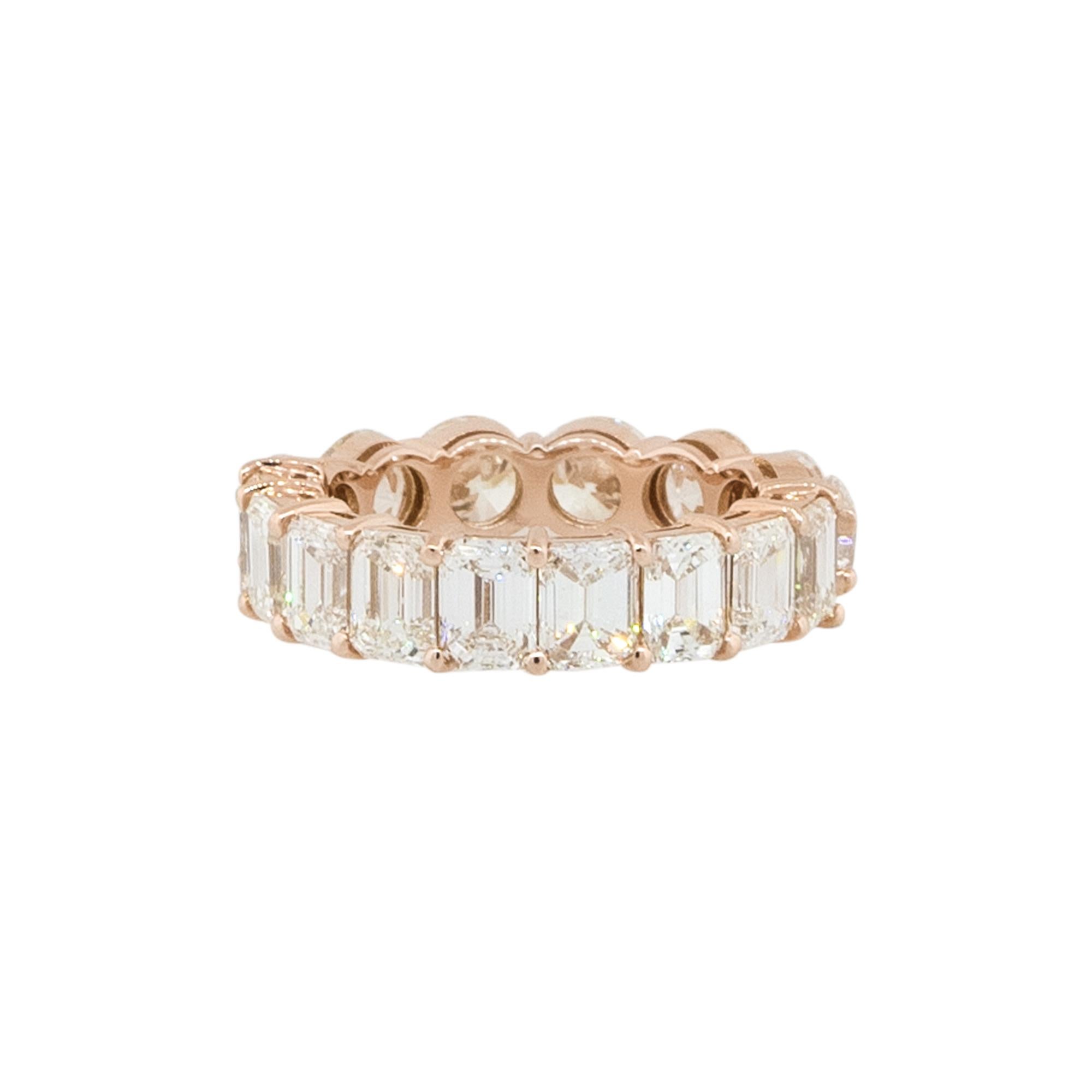14k Rose Gold 7.37ctw Round and Emerald Cut Diamond Eternity Band Ring

Material: 14k Rose Gold
Diamond Details: Approx. 7.37ctw of Round Brilliant and Emerald Cut Diamonds. There are 16 Diamonds total. Diamonds are G/H in color and VS in