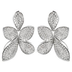 Natural Diamond Floral Earrings 7.37 Carats in 18K White Gold