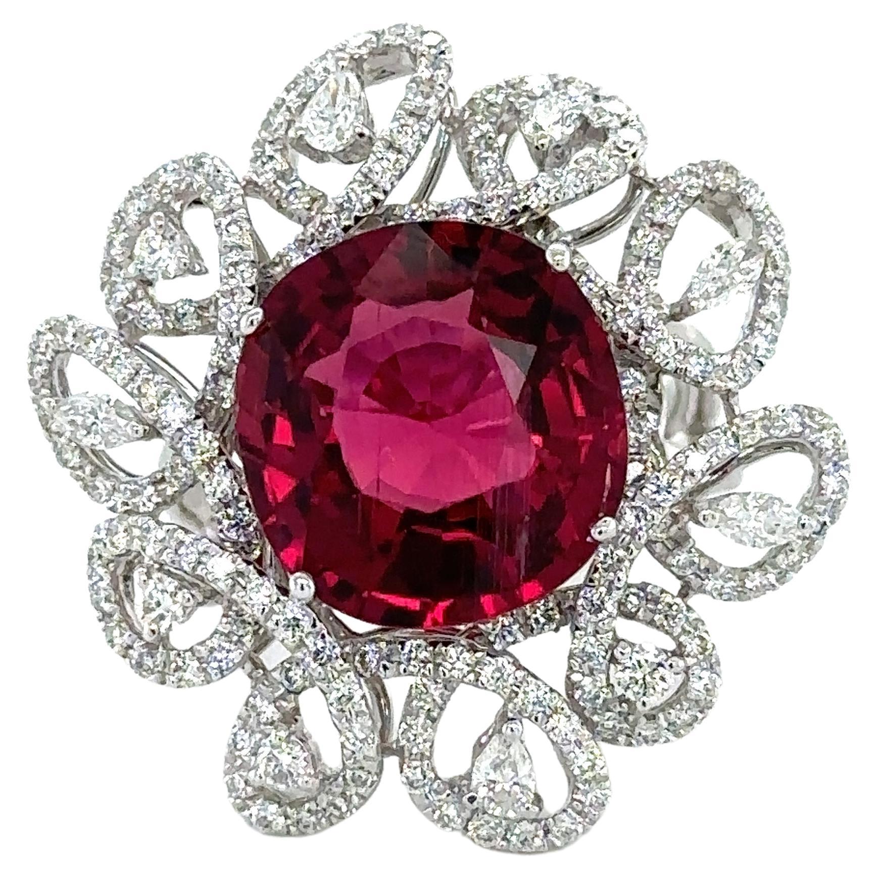 7.37 Carat Rubelite Diamond Ring For Sale