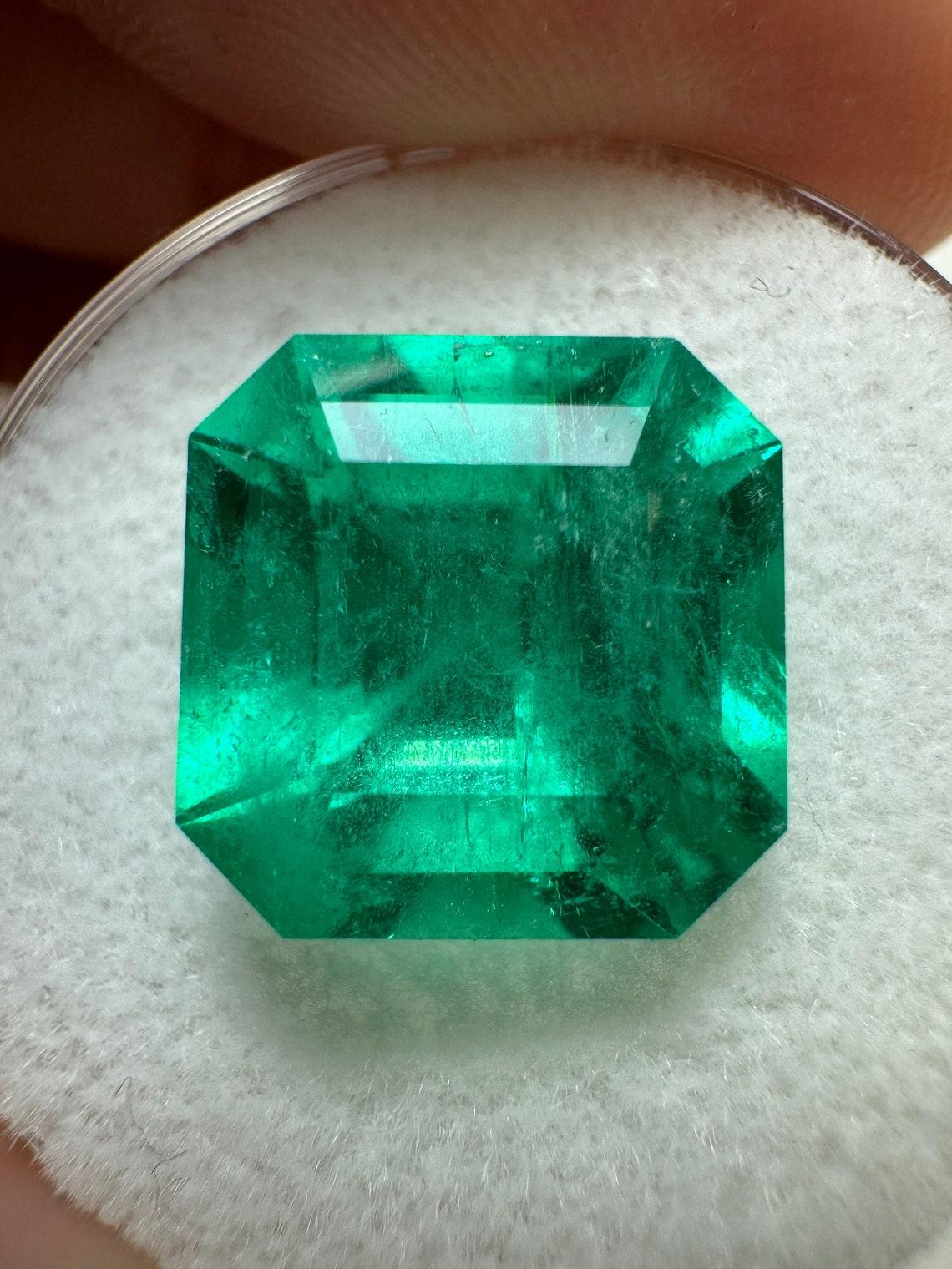 7.38 Carat 11.5x11.5 Intense Bluish Green Colombian Emerald - Asscher Cut May