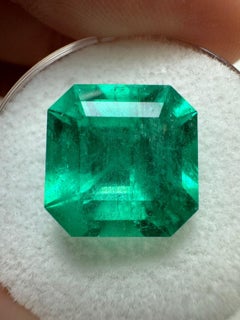 7.38 Carat 11.5x11.5 Intense Bluish Green Colombian Emerald - Asscher Cut May