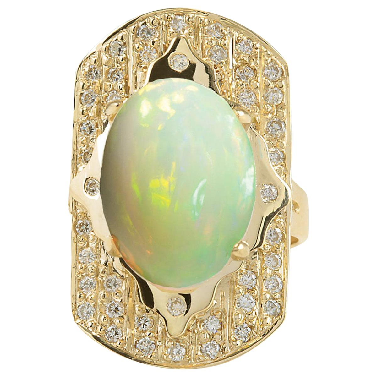 Natural Opal 14 Karat Yellow Gold Diamond Ring