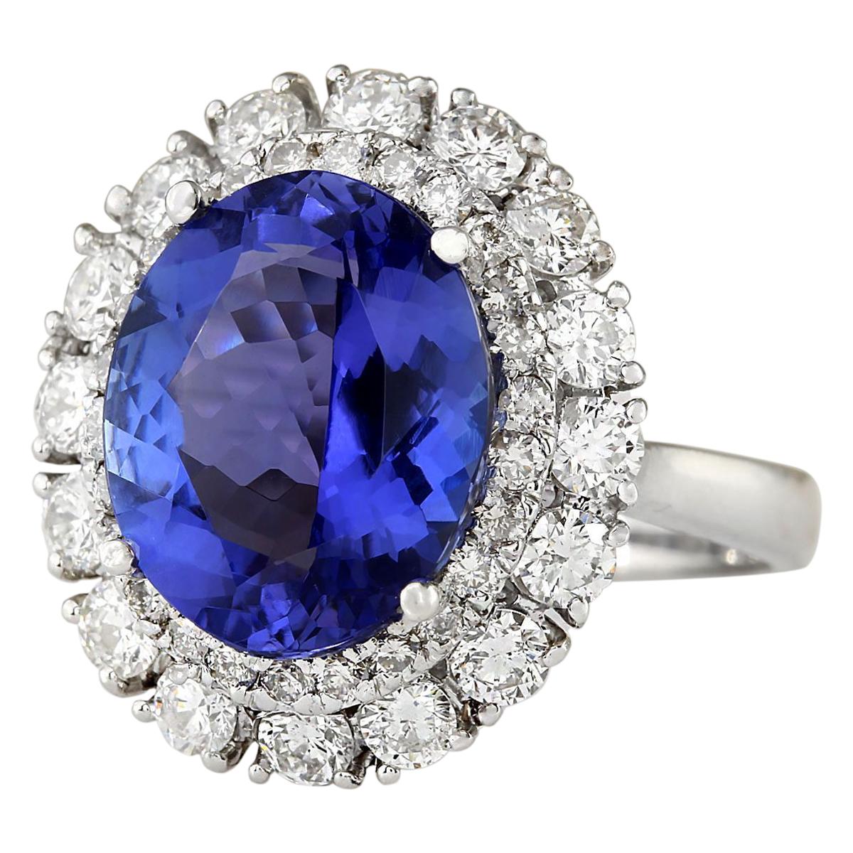 Introducing our mesmerizing 7.38 Carat Tanzanite 14 Karat White Gold Diamond Ring. Crafted from stamped 14K White Gold, this ring boasts a weight of 6.1 grams, ensuring both quality and durability. The centerpiece is a stunning tanzanite gemstone
