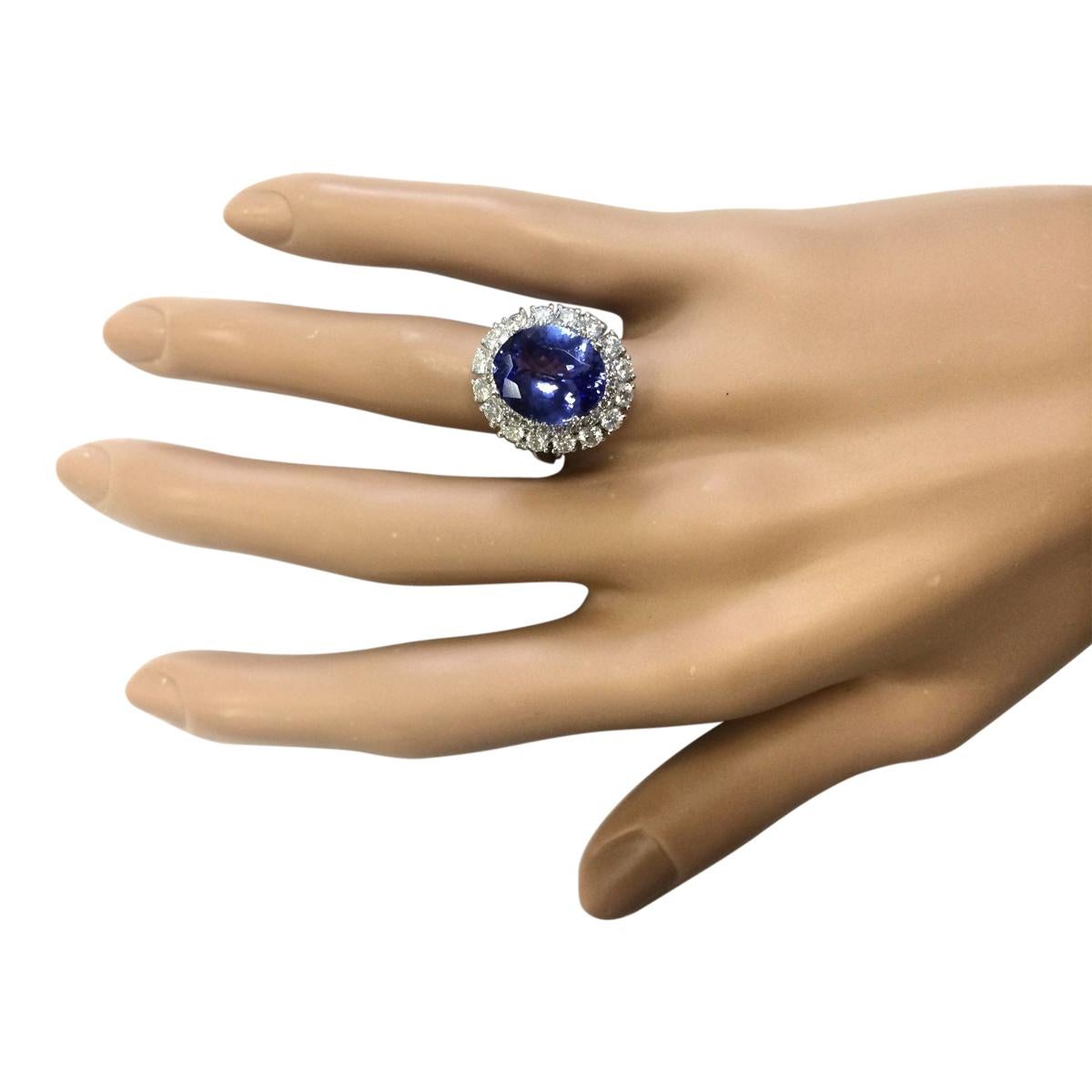 Oval Cut Elegant Natural Tanzanite Diamond Ring In 14 Karat White Gold  For Sale