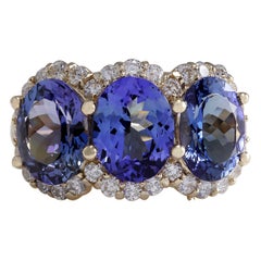 Bague en or jaune 14 carats avec tanzanite et diamant 