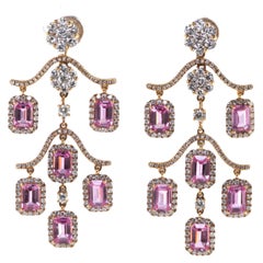 7.38 Carats Pink Sapphire Diamonds Chandelier Earring in 18 Karat Rose Gold