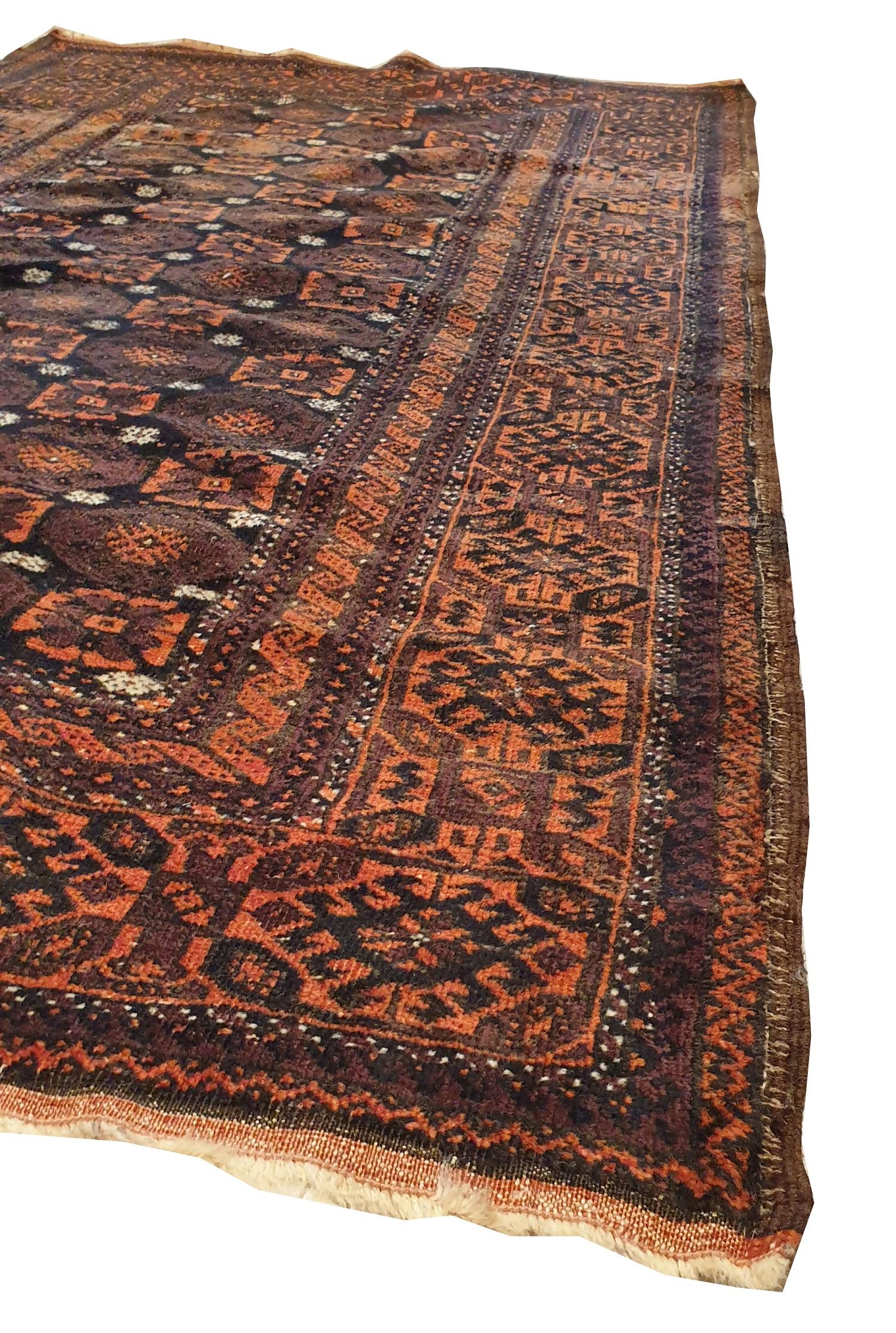 Tribal 738 - Vintage Design Rug End Turkmen Afghan Bukhara For Sale