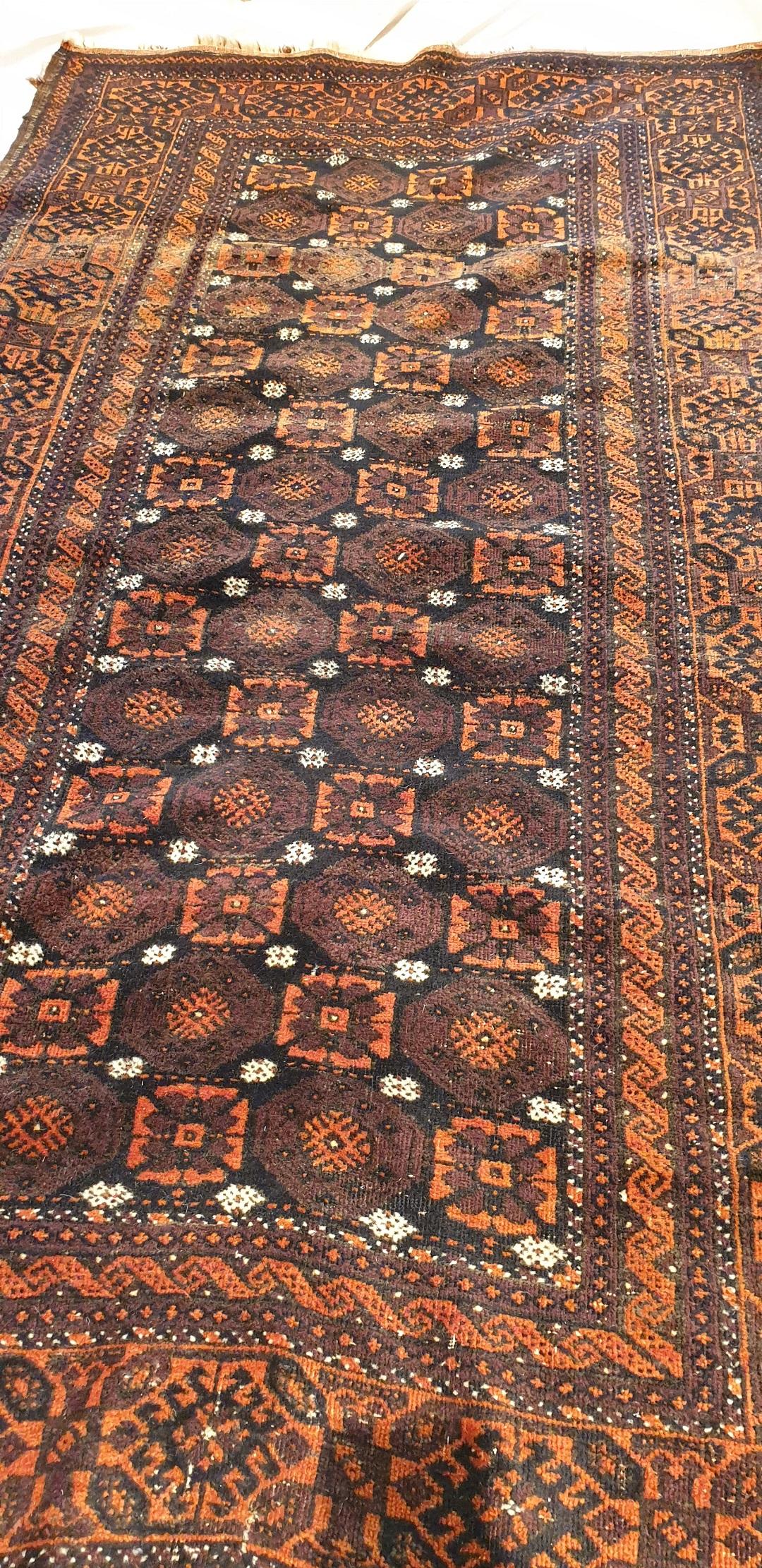 Central Asian 738 - Vintage Design Rug End Turkmen Afghan Bukhara For Sale