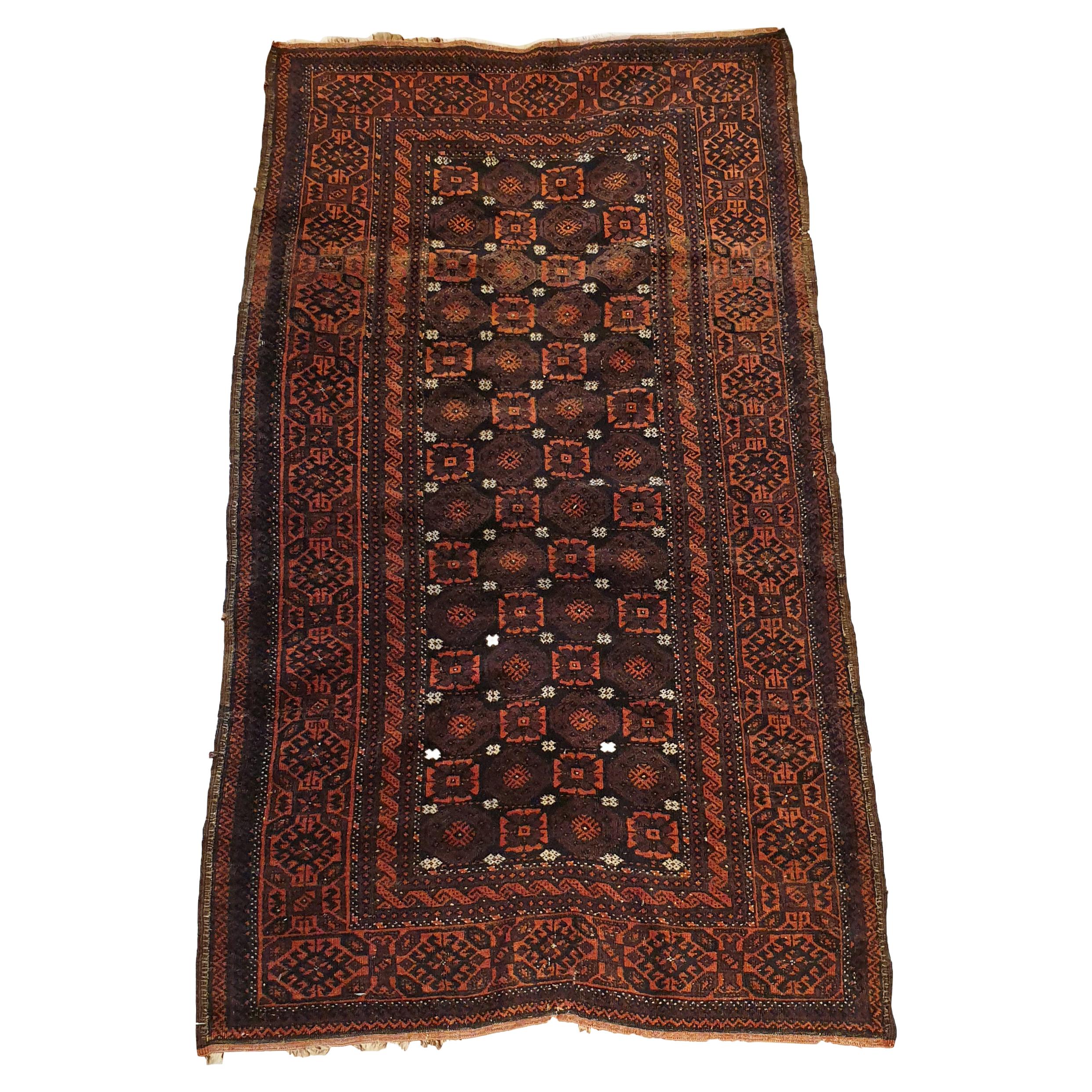 738 - Vintage Design Rug End Turkmen Afghan Bukhara For Sale