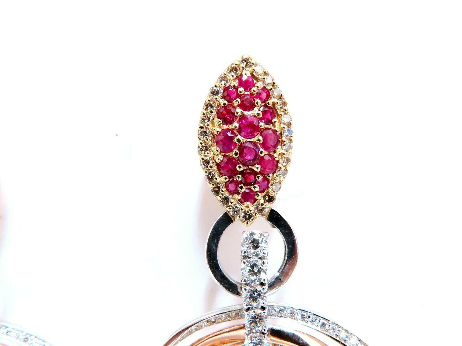 7.38 Carat Natural Ruby Diamond Dangle Chandelier Earrings 14 Karat Gold Omega For Sale 2