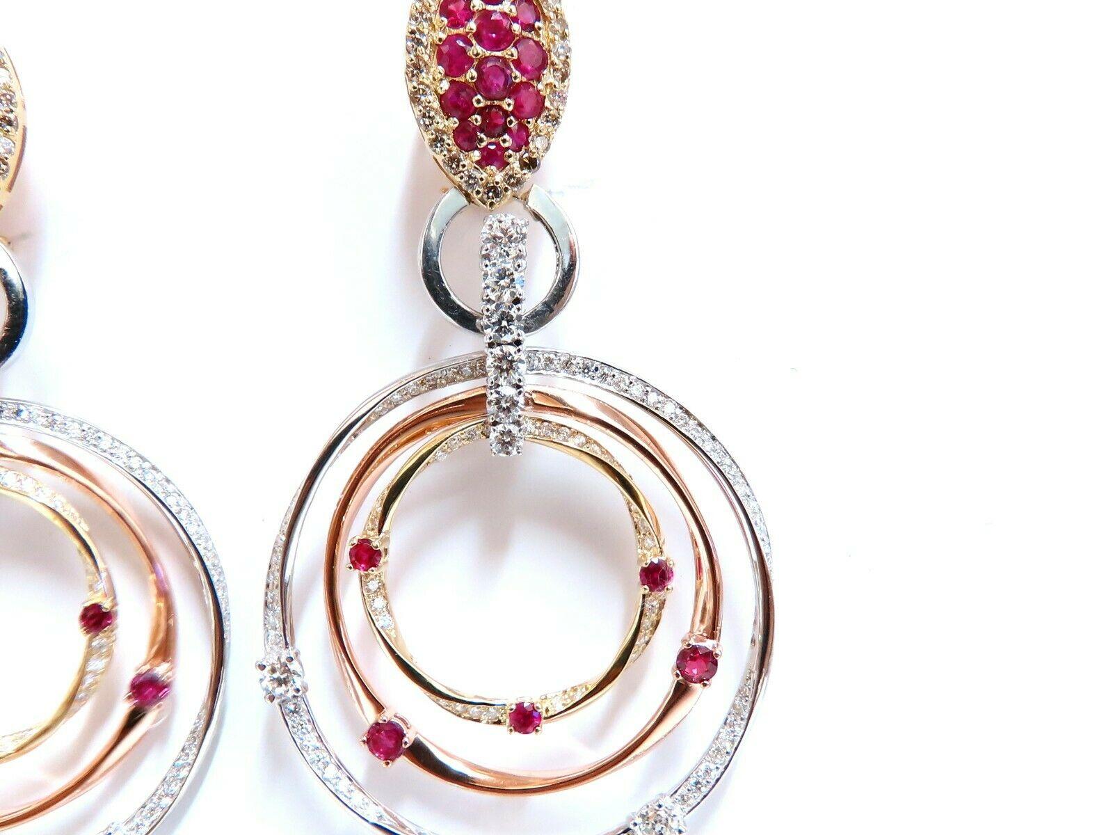 7.38 Carat Natural Ruby Diamond Dangle Chandelier Earrings 14 Karat Gold Omega For Sale 3