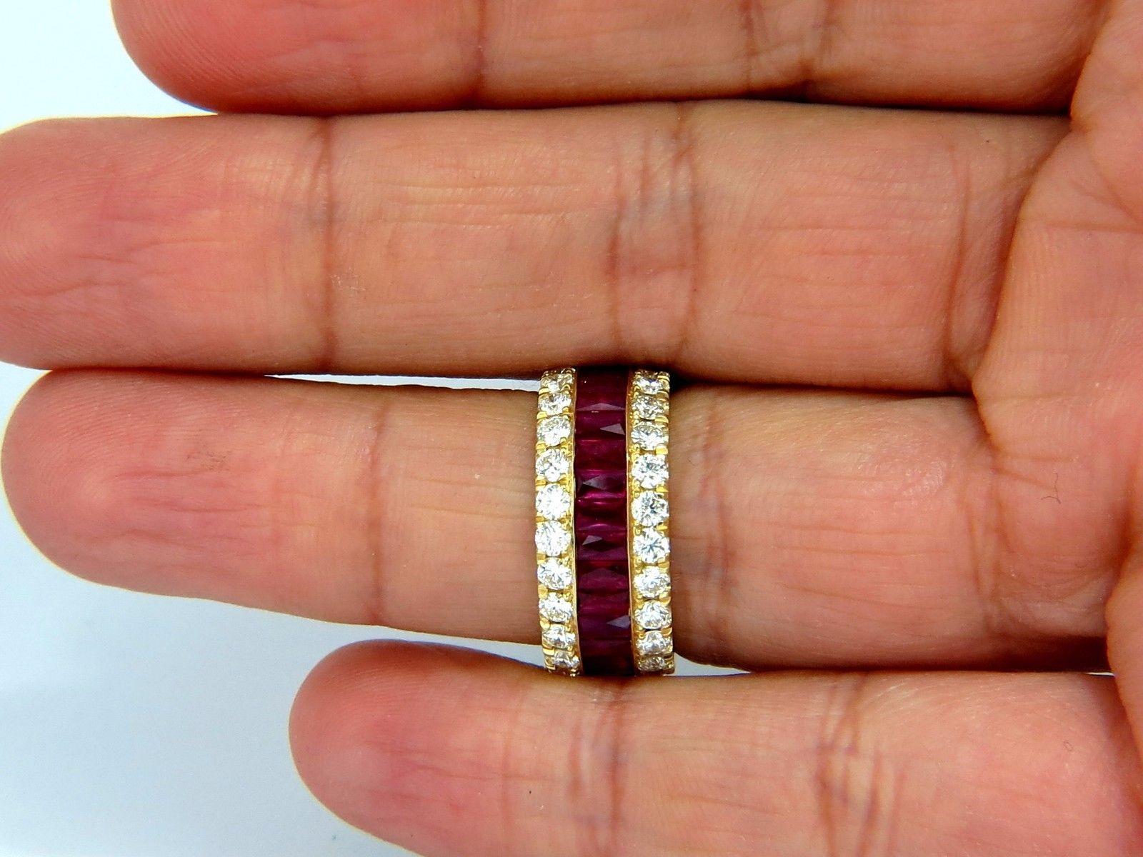 French Cut 7.38ct Natural Ruby Diamond Eternity Band 18kt Revolver Prime Multirow Ring