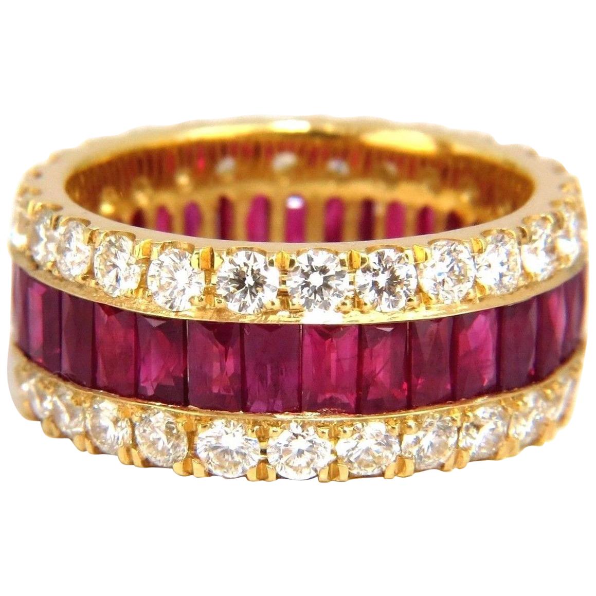 7.38ct Natural Ruby Diamond Eternity Band 18kt Revolver Prime Multirow Ring