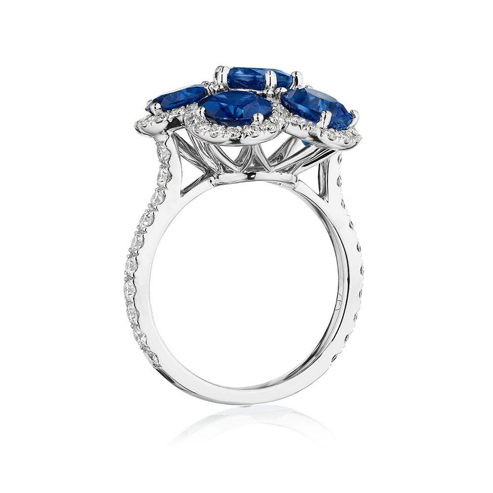 Modern 7.38ct Round Sapphire & Diamond Flower Cocktail Ring For Sale