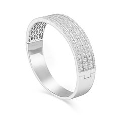 7.38ctw Diamond 14 Karat White Gold Multi Row Hinged Bangle Bracelet