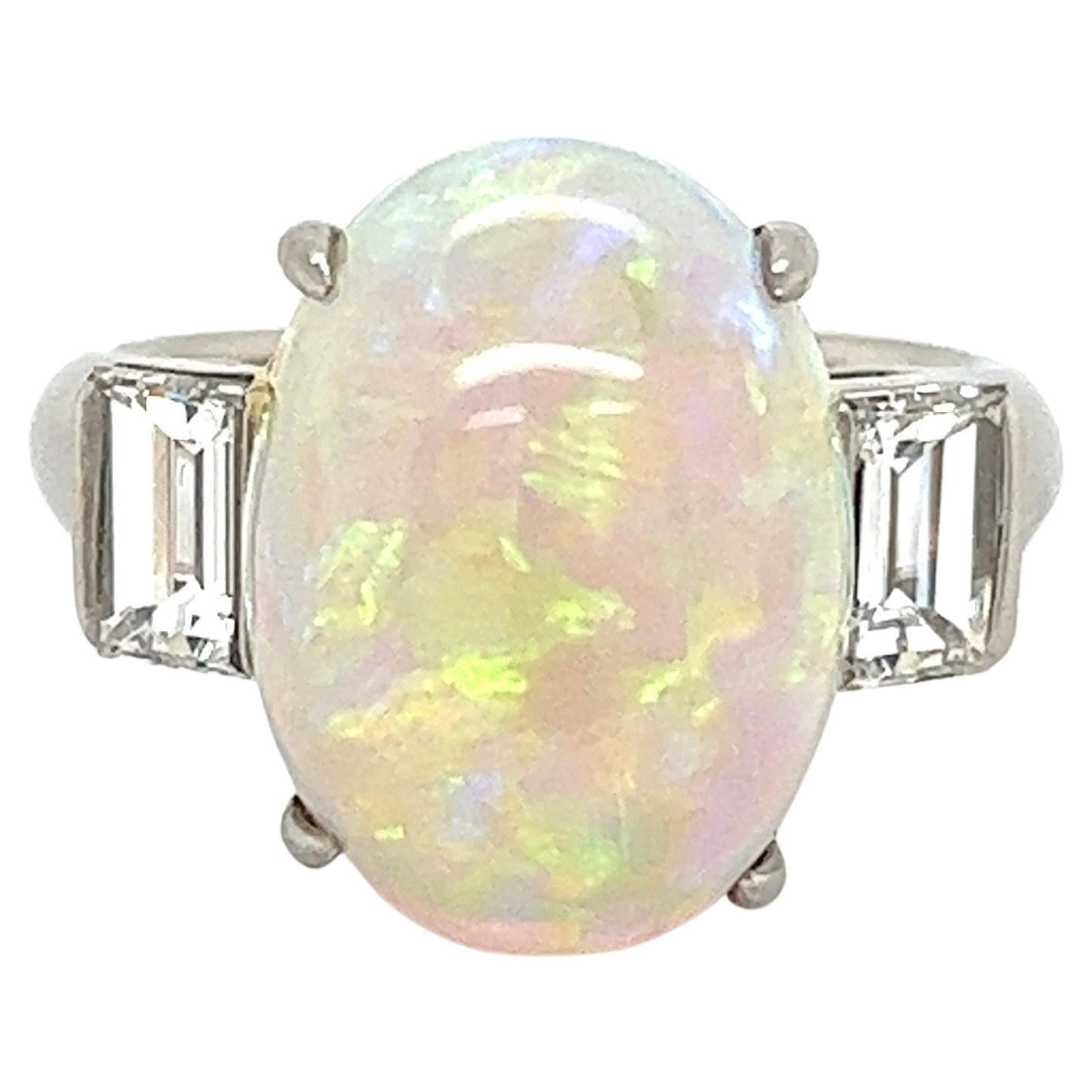 7.39 Carat Andamooka Opal and Diamond Platinum Cocktail Ring Fine Estate Jewelry For Sale