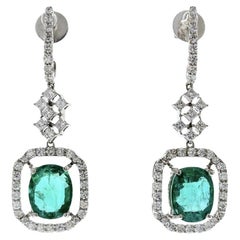 7.39 Carat Cushion Shape Emerald Fashion Earrings In 18k White Gold