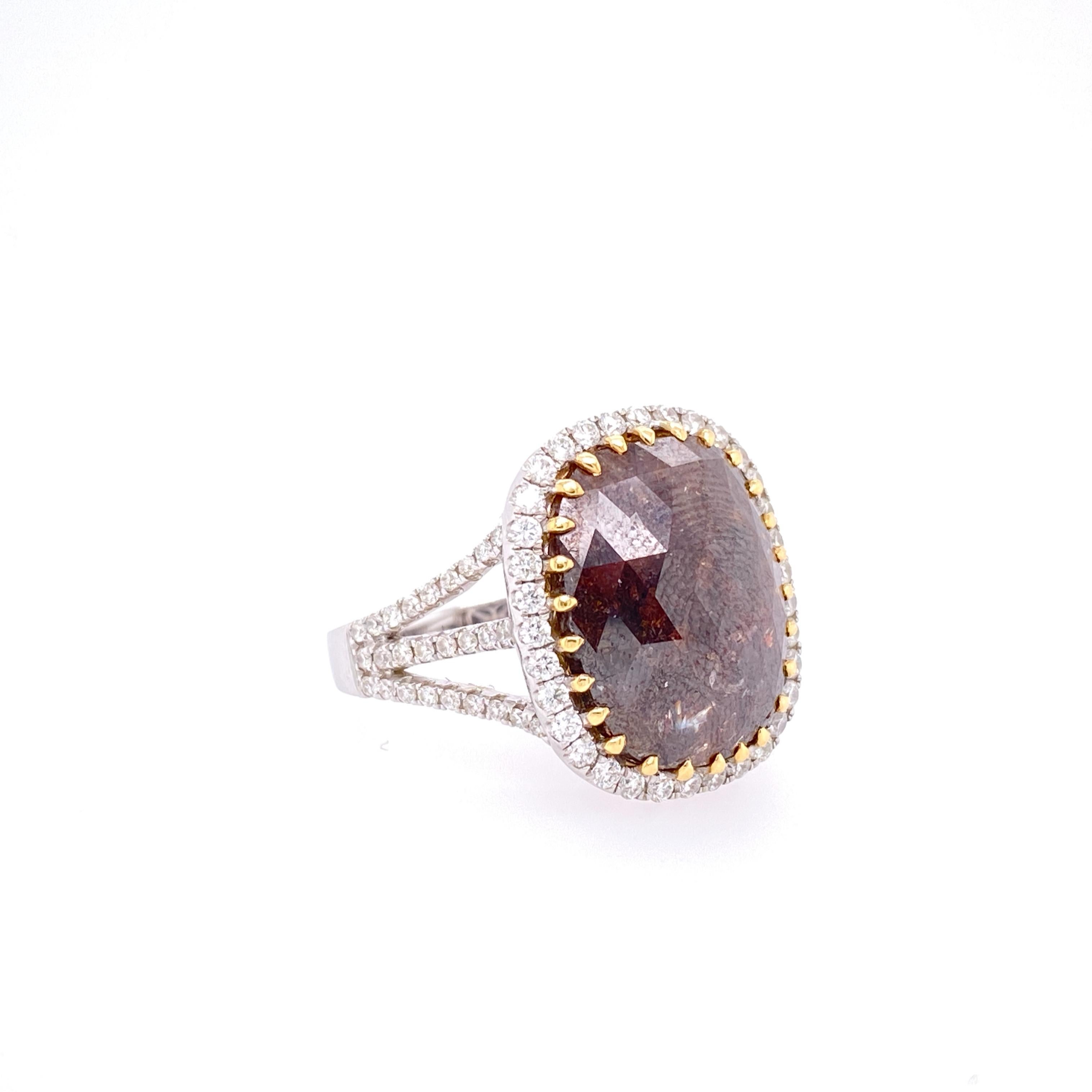 7.39 Carat Rose Cut Cushion Brown and White Diamond Cocktail Ring In New Condition In Great Neck, NY